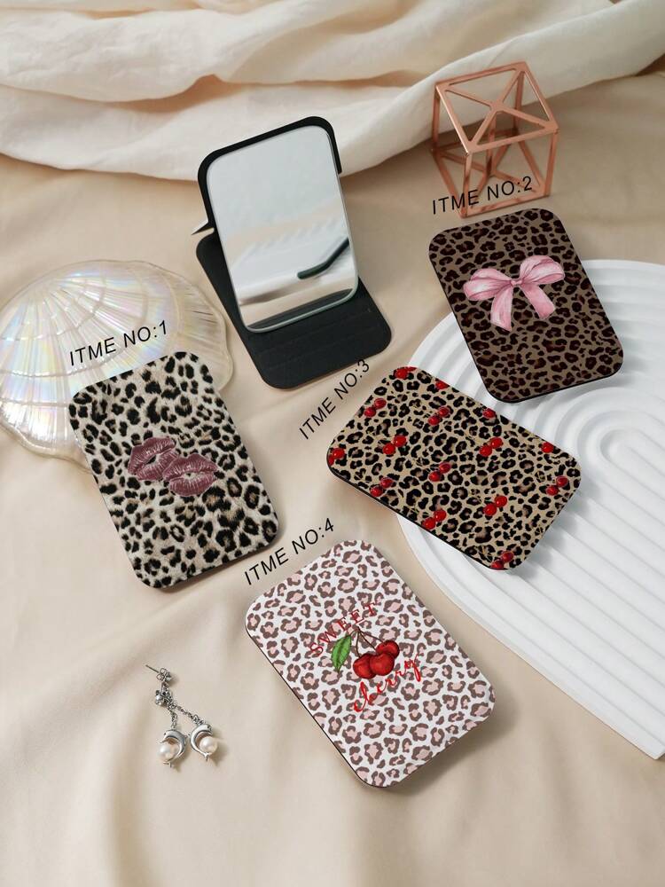 Y2K Leopard Print Folding Vanity Mirror – Ultra-Thin & Portable Design