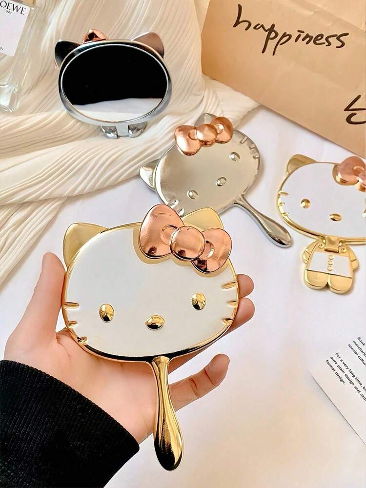 Sanrio Hello Kitty Cartoon Handheld Mirror – Cute Portable Makeup Mirror with Handle or Stand