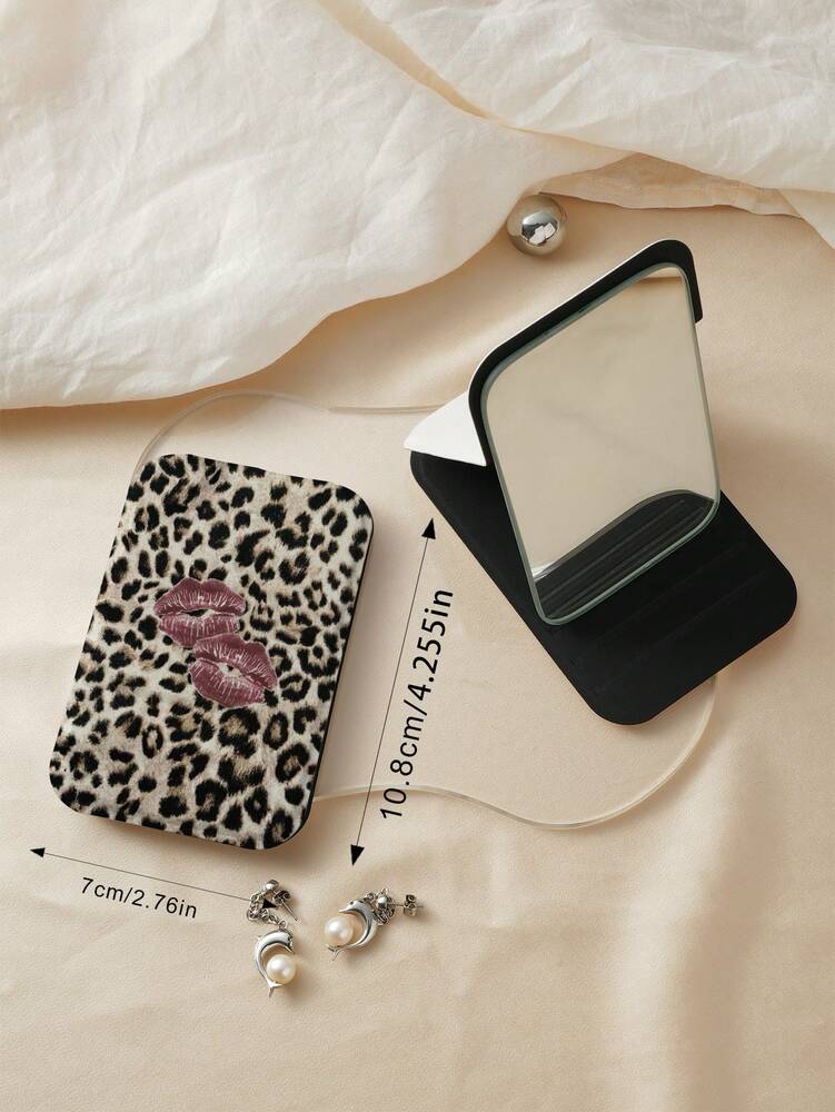 Y2K Leopard Print Folding Vanity Mirror – Ultra-Thin & Portable Design
