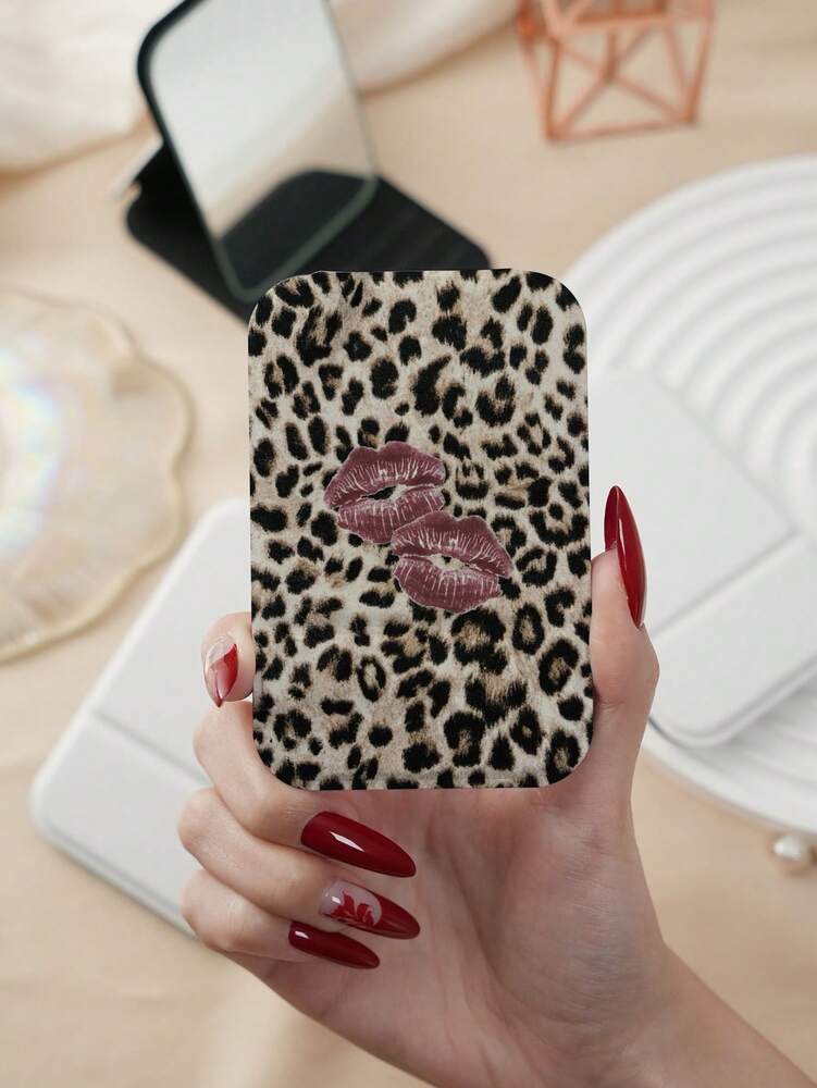 Y2K Leopard Print Folding Vanity Mirror – Ultra-Thin & Portable Design