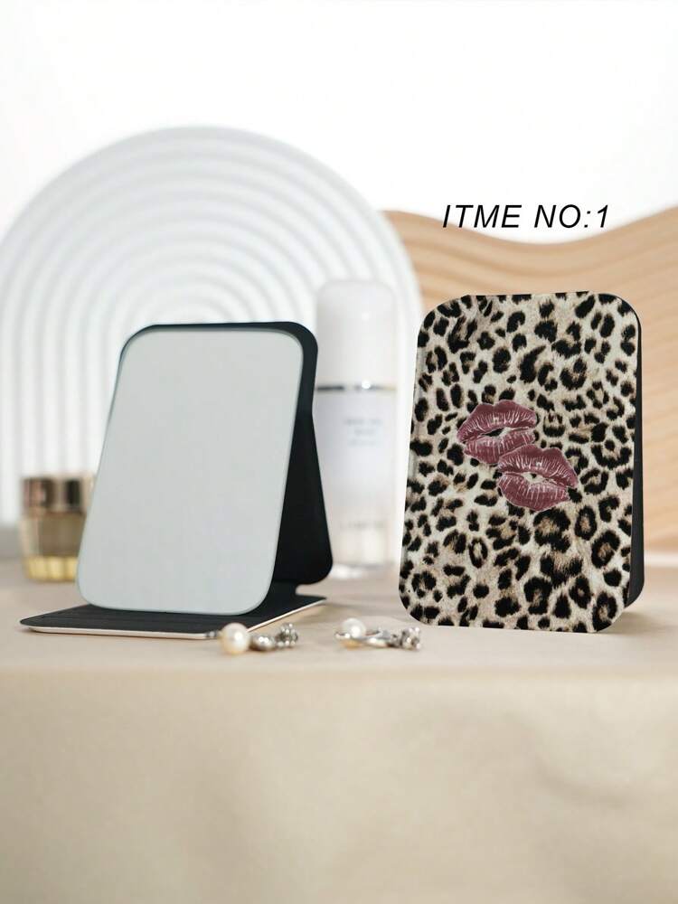 Y2K Leopard Print Folding Vanity Mirror – Ultra-Thin & Portable Design