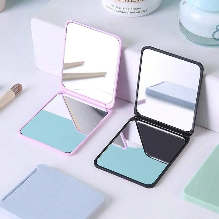 1PC Portable Double-Sided Square Makeup Mirror – Travel Desktop Vanity Mirror, Student Dormitory Style