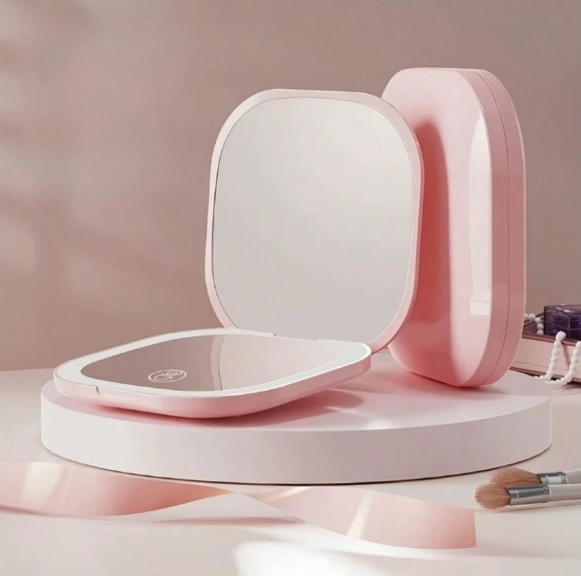 1Handheld LED Makeup Mirror – Rechargeable, High-Definition Portable Vanity Mirror with Tri-Color Lighting