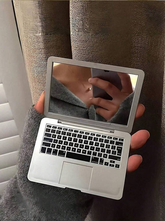 1pc Foldable Laptop-Style Makeup Mirror, Portable Pocket-Sized Cosmetic Mirror