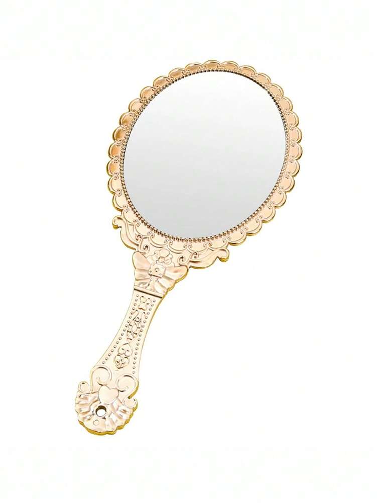 Vintage Floral Pattern Handheld Mirror – High Definition Portable Makeup Mirror
