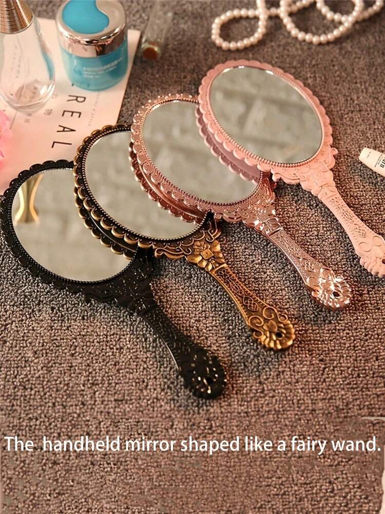 Vintage Floral Pattern Handheld Mirror – High Definition Portable Makeup Mirror