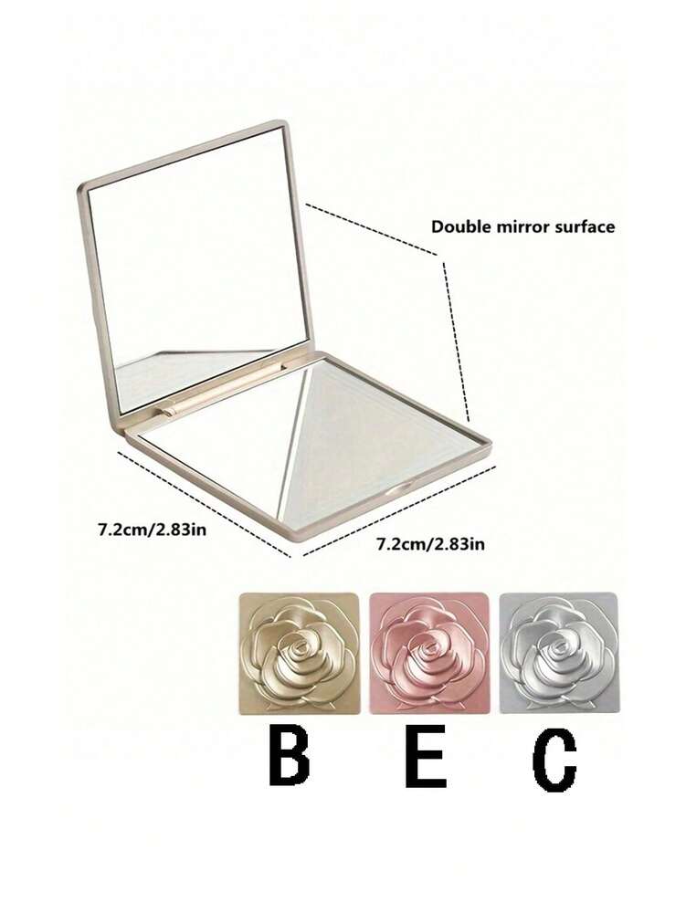 SHEIN 1pc Rose Design Compact Mirror, Elegant Square Travel Makeup Mirror for Women and Girls, Portable Folding Handheld Cosmetic Mirror