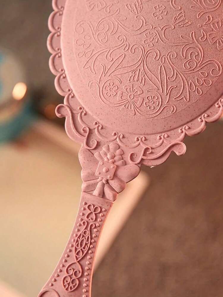 Vintage Floral Pattern Handheld Mirror – High Definition Portable Makeup Mirror
