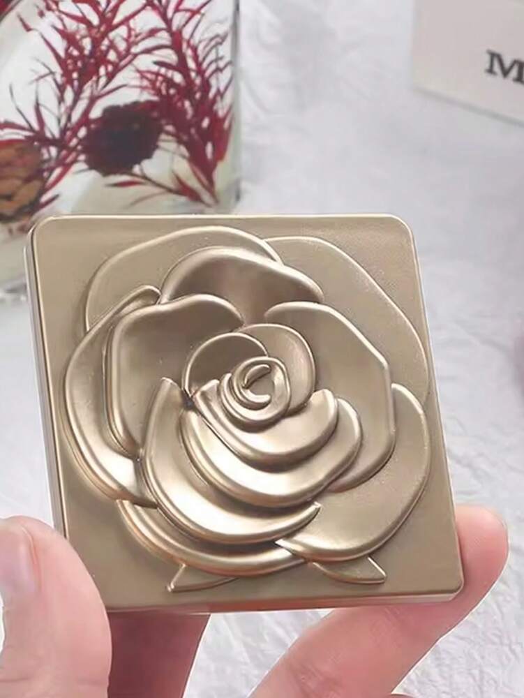SHEIN 1pc Rose Design Compact Mirror, Elegant Square Travel Makeup Mirror for Women and Girls, Portable Folding Handheld Cosmetic Mirror