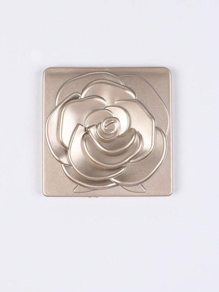 SHEIN 1pc Rose Design Compact Mirror, Elegant Square Travel Makeup Mirror for Women and Girls, Portable Folding Handheld Cosmetic Mirror