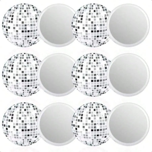 12pcs Disco Ball Compact Mirror Metal Mini Handheld Vintage Round Pocket Mirror Silver